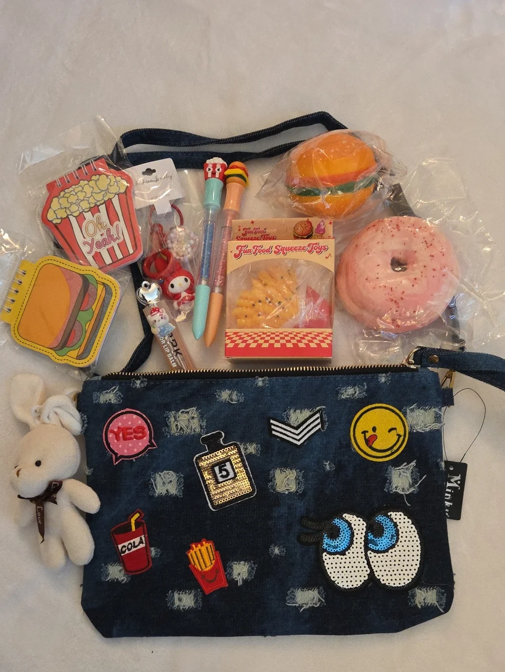 Junk Food Squishy Bundle With Blue Jean Crossbody/ Shoulder Bag 11.5 